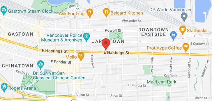 map of 383 E HASTINGS STREET